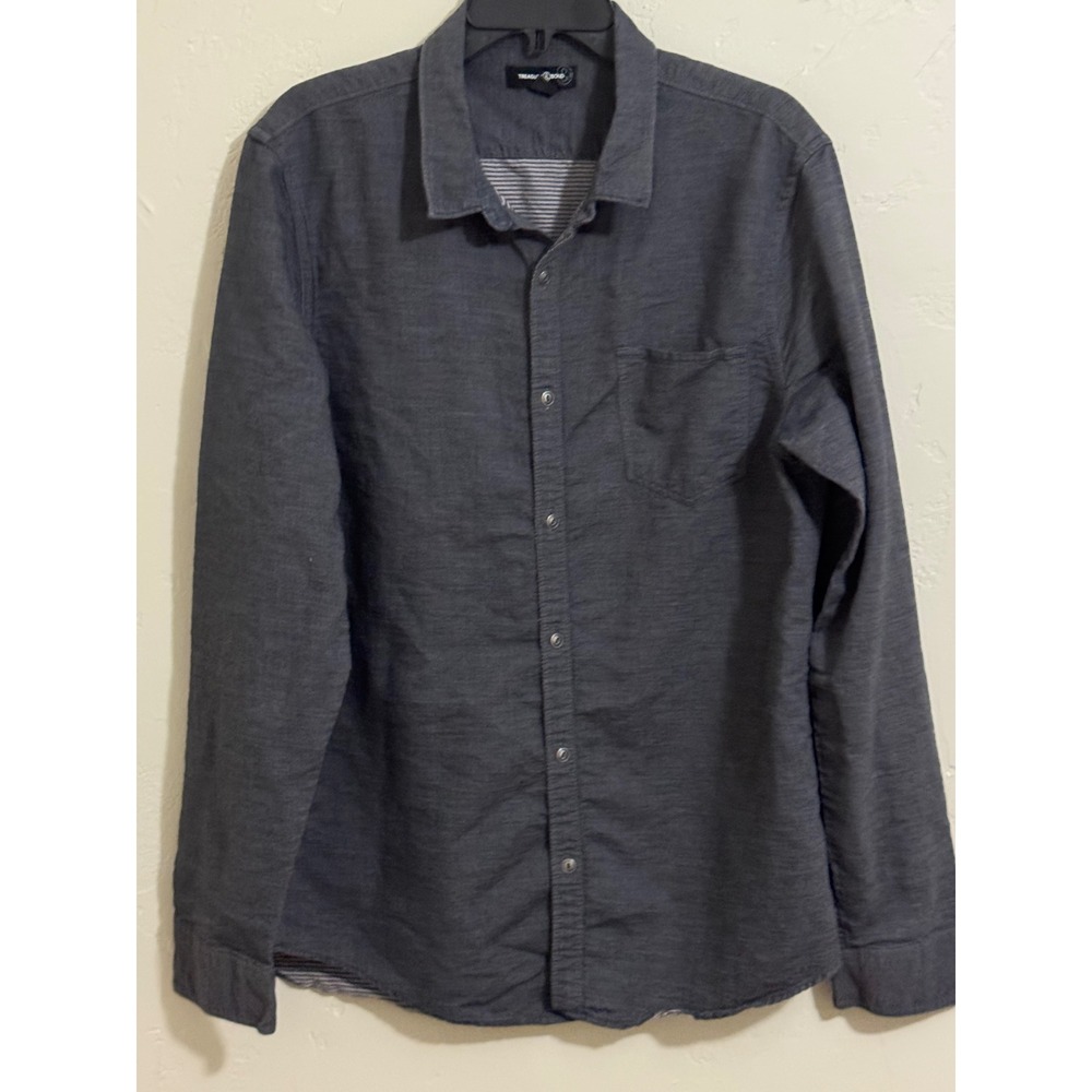 treasure bond shirt XL gray chambray snap button pocket mens
